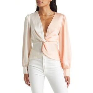 VICI Twist Front Blouse Color Block Long Sleeve Top Pink Cream Size Large‎ NWOT